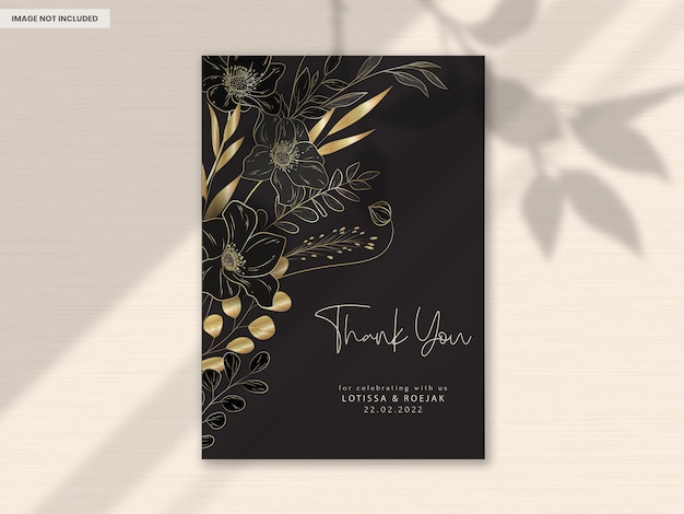 Free PSD luxury gold floral wedding invitation card