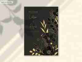 Free PSD luxury gold floral wedding invitation card