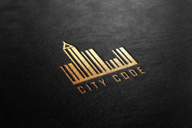 Luxury gold leather punched logo mockup