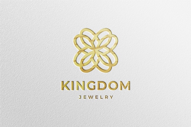 Luxury golden logo mockup in white paper with reflection