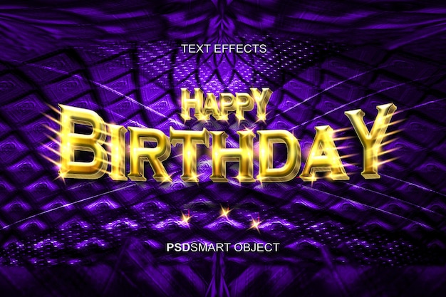 Luxury Happy Birthday Gold 3D Text Style Free PSD Mockup Download