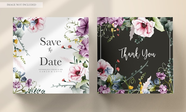 Free PSD luxury invitation template with floral watercolor