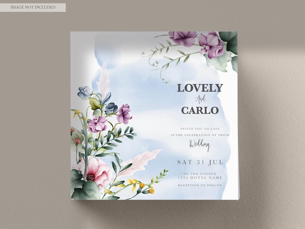 Free PSD luxury invitation template with floral watercolor