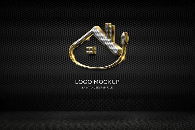 Luxury logo mockup chrome wall