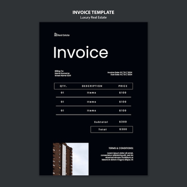 Free PSD luxury real estate invoice template