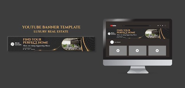 Luxury Real Estate YouTube Banner Template – Free PSD Download