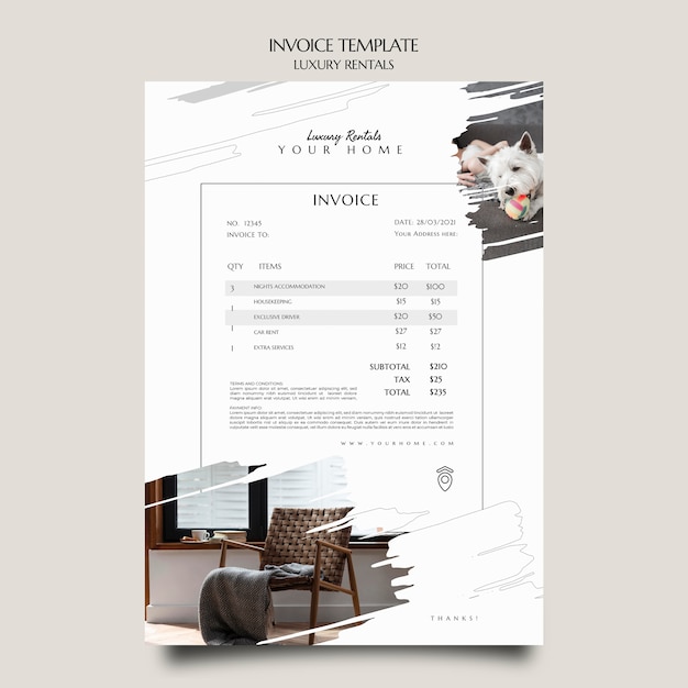 Free PSD luxury rental invoice template