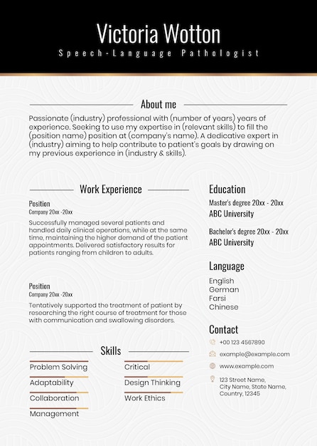 Free PSD luxury resume editable template psd in black and gold