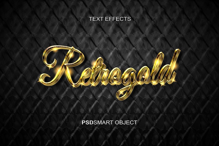 Free PSD luxury retro gold 3d text style mockup