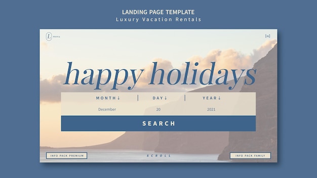 無料PSD 高級バケーションレンタルのランディングページのデザインテンプレート