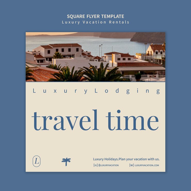 Free PSD luxury vacation rentals square flyer design template