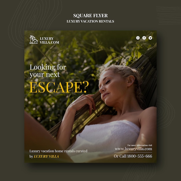 Free PSD luxury vacation rentals square flyer template