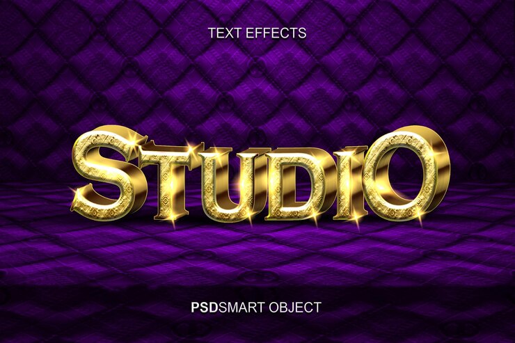 Free PSD luxury wall studio gold 3d text style mockup