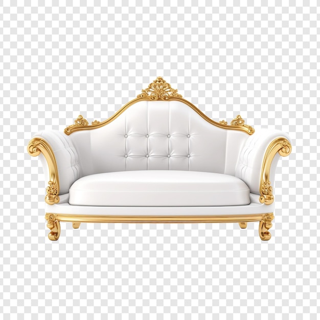 Бесплатный PSD Роскошный бело-золотой диван png на прозрачном фоне