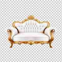 PSD gratuito divano bianco e dorato di lusso isolato su uno sfondo trasparente