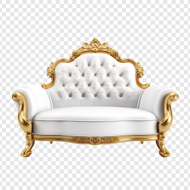 PSD gratuito divano bianco e dorato di lusso png isolato su sfondo trasparente
