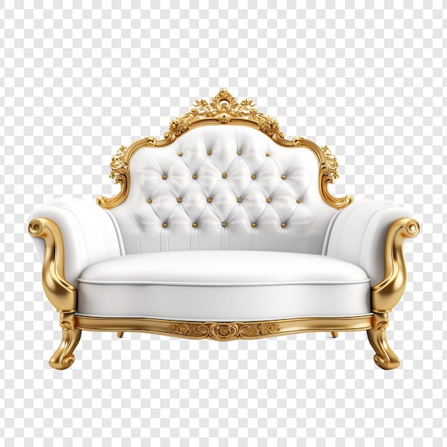 Free PSD luxury white and golden sofa png isolated on transparent background