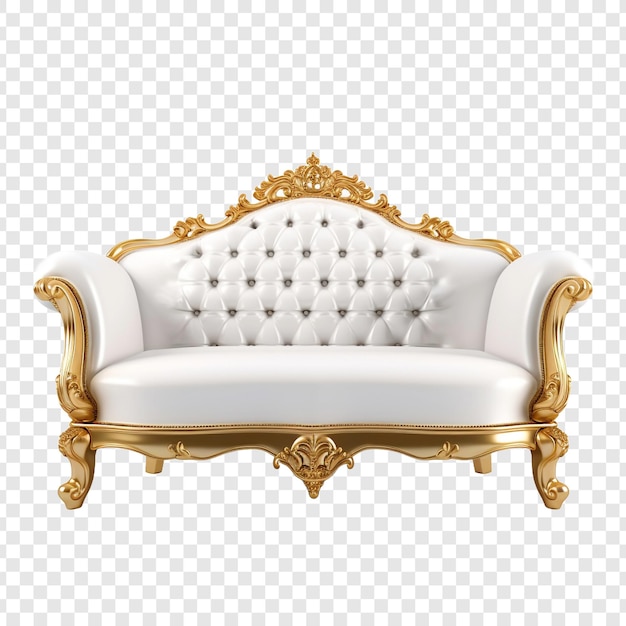 Free PSD luxury white and golden sofa png isolated on transparent background