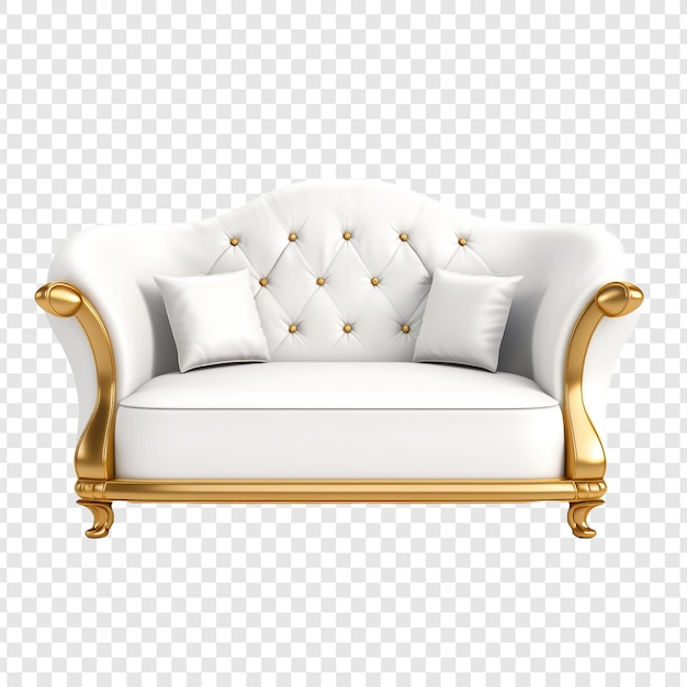 Free PSD luxury white and golden sofa png isolated on transparent background