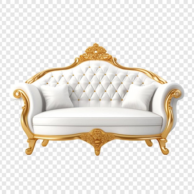 Free PSD luxury white and golden sofa png isolated on transparent background