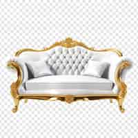 Free PSD luxury white and golden sofa png isolated on transparent background