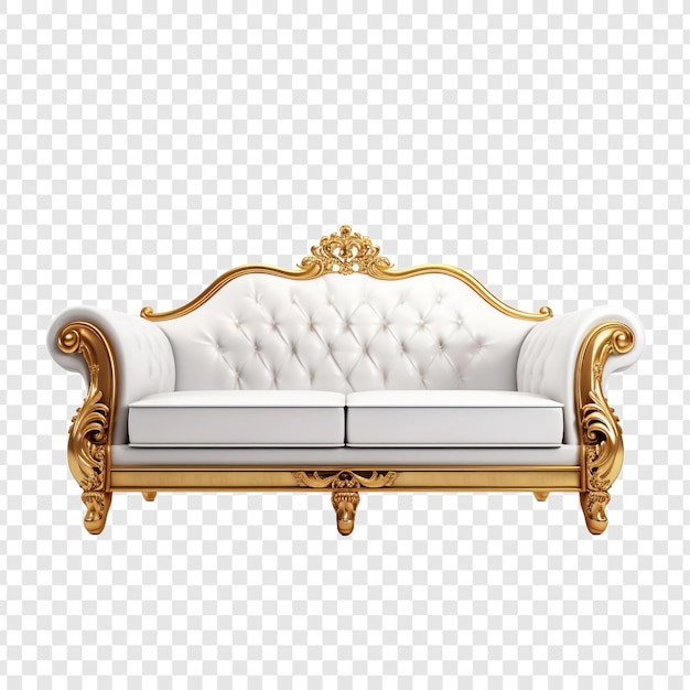 Free PSD luxury white and golden sofa png isolated on transparent background