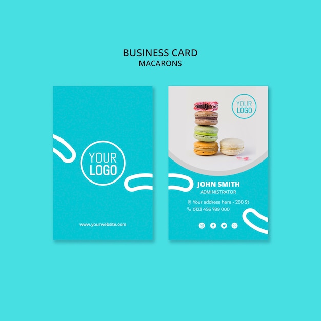 Free PSD macarons business card template