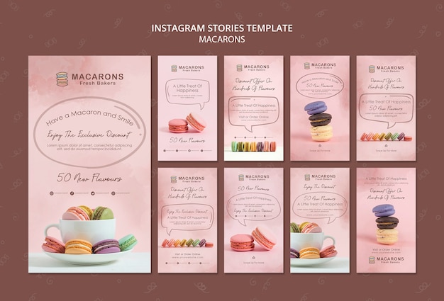 PSD gratuito modello di storie di instagram di concetto di macarons