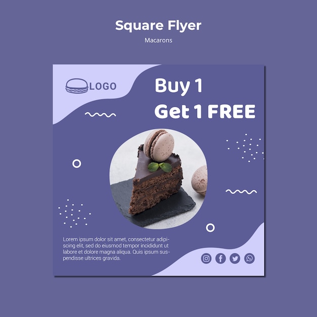 Macarons concept square flyer  template