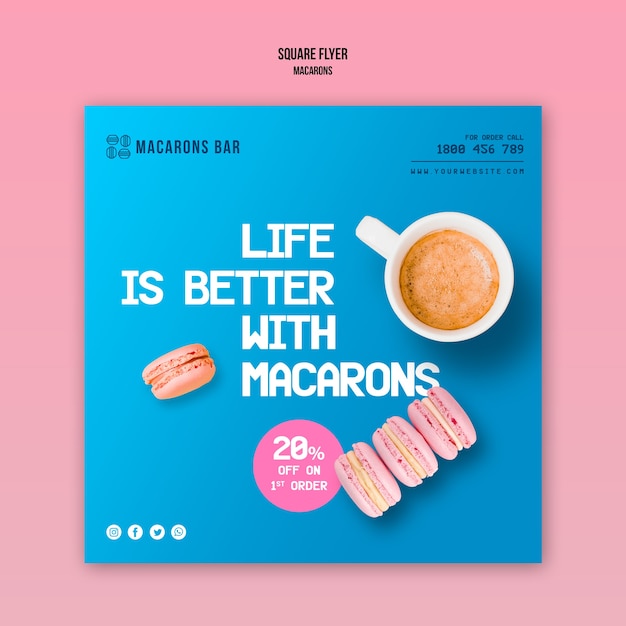 Free PSD macarons flyer template theme