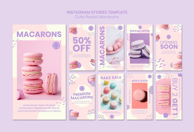 PSD gratuito modello di storie di instagram di macarons