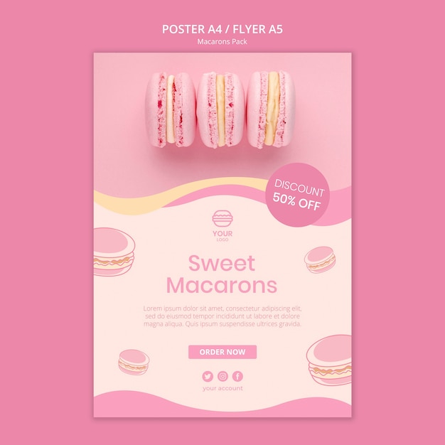 Бесплатный PSD macarons пакет дизайн плаката