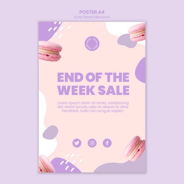 Free PSD macarons sale poster template