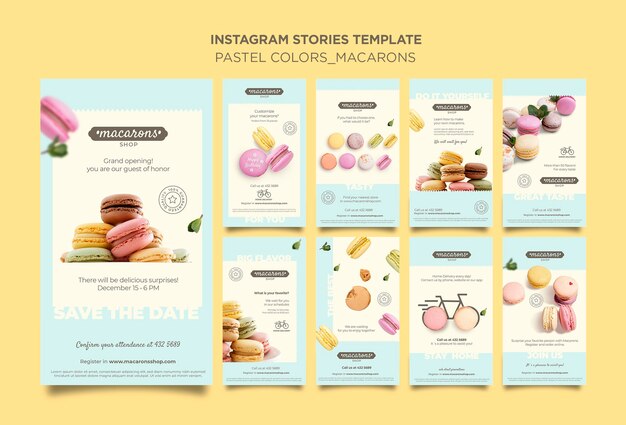 Modello di storie di instagram di annunci di negozio di macarons