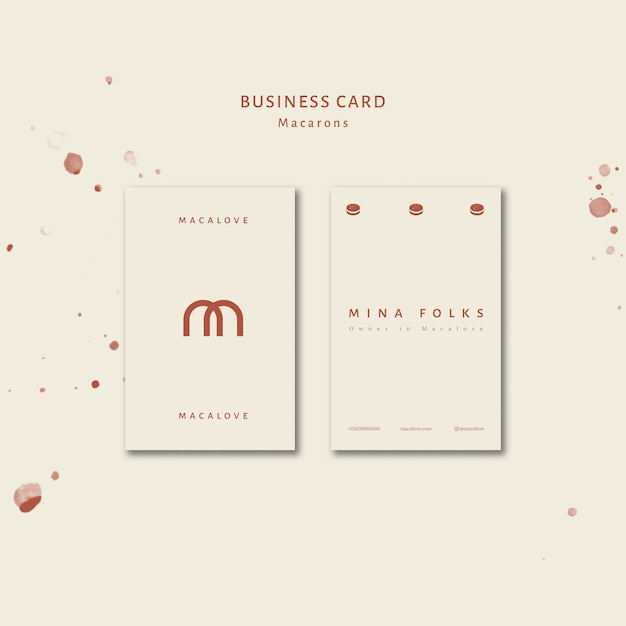 Free PSD Vertical Business Card Template for Macarons Shop