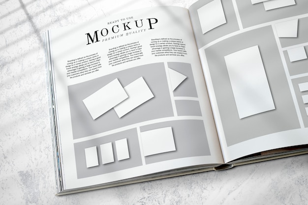 Magazine layout mockup on the floor