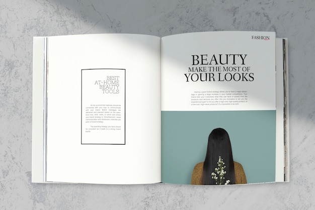Magazine mockup with beauty tools