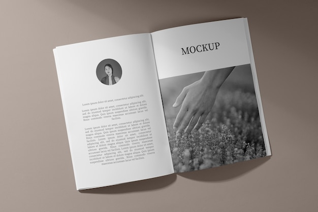 Magazine mockup with shadow overlay