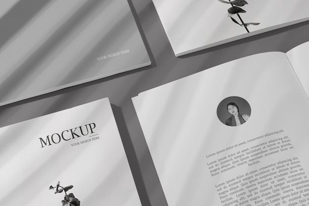 Magazine mockup with shadow overlay