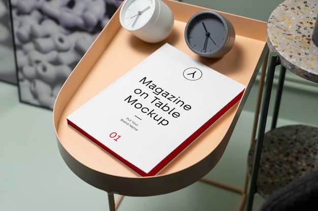 Magazine on table psd mockup