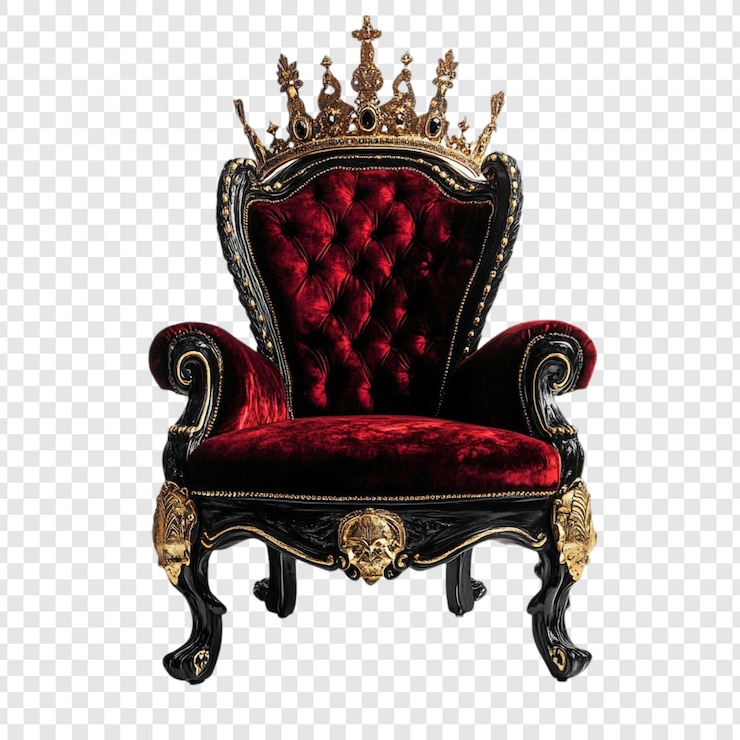 Free PSD majestic red velvet throne with golden crown