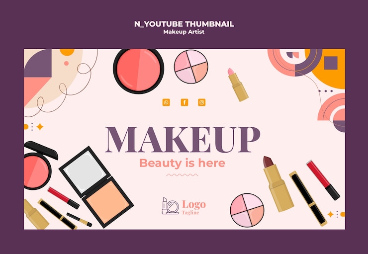 मुफ़्त PSD makeup artist youtube thumbnail template design