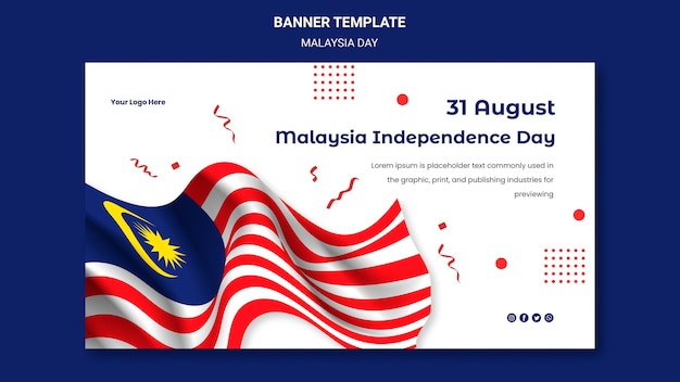 Malaysia independence day and flag banner web template