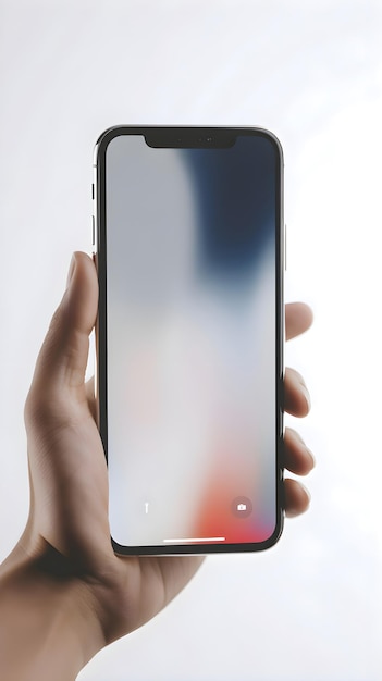 Бесплатный PSD Мужская рука, держащая смартфон с белым экраном на светлом фоне