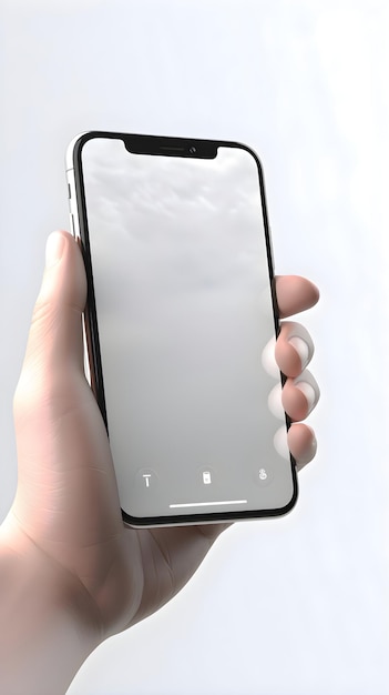 Free PSD male hand holding a phone with a white screen on the white background