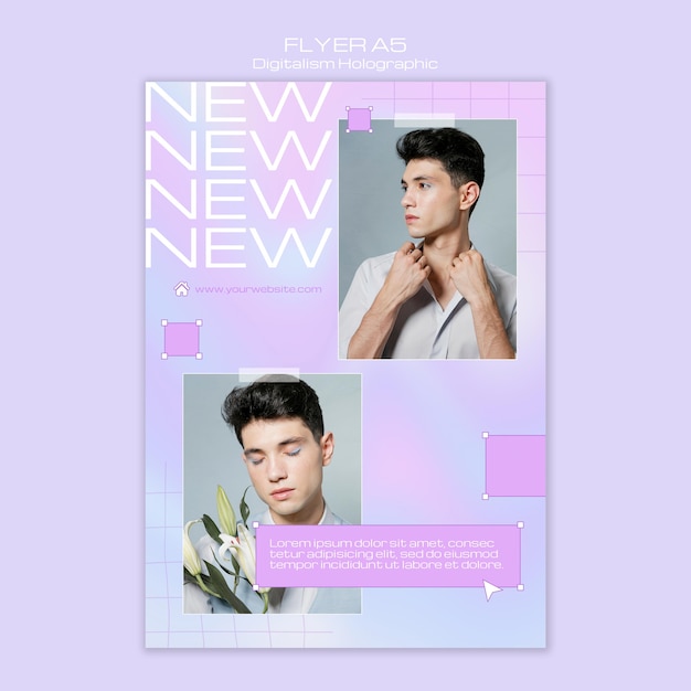 Male model digitalism holographic flyer template