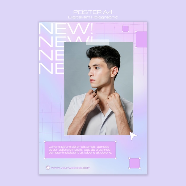 Male model looking away digitalism holographic flyer template