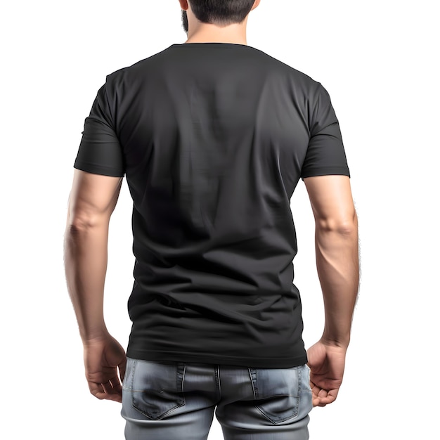 Male model wearing blank black t shirt isolated on white background with clipping path