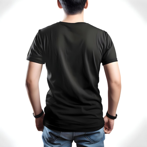 Male Model Wearing Blank Black T-Shirt Mockup Front View – Free PSD Download