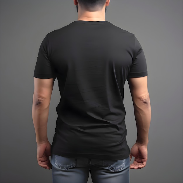 Free PSD male model wearing blank black t shirt mockup front view